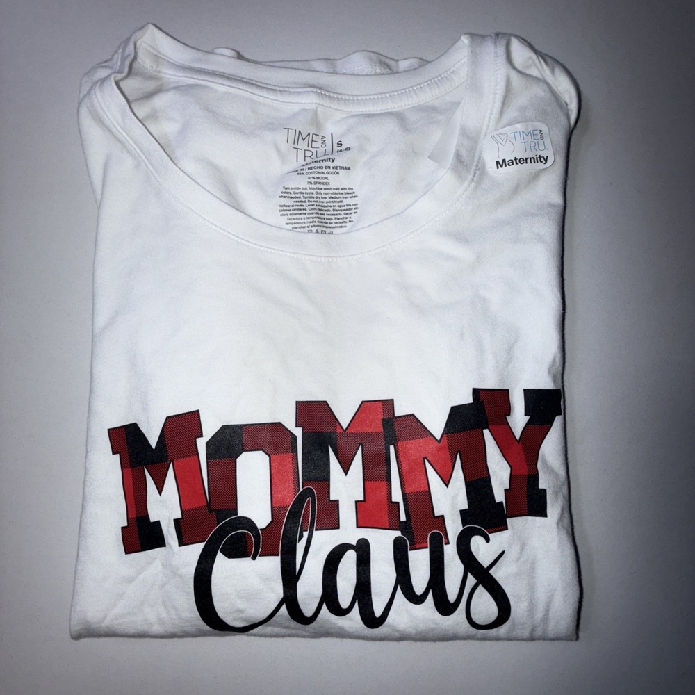 Time and Tru Maternity T Shirt Womens Small Mommy Claus Christmas Long Sleeve